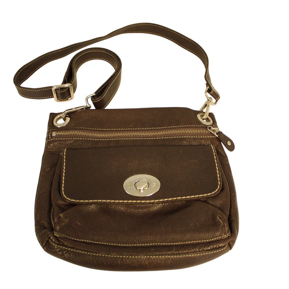ROOTS CANADA VILLAGER BROWN LEATHER SHOULDER CROSS BODY MESSENGER BAG MED PURSE